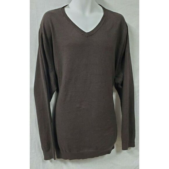 Izod Brown V neck Cotton Sweater Size 4XL Long Sleeve 100% Cotton - Picture 2 of 9